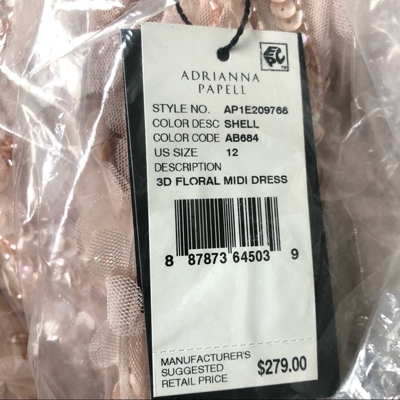 Adrianna Papell 3D Floral Embellishments Midi Cocktail Dress in Shell/Pink - Picture 9 of 14